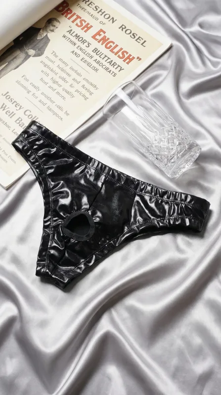 1Pc Men's PU Leather Triangle Pants, Crotch Hollow Sexy Triangle Underwear, Boxing Fitness, Adult Novelty, Sweet Gift