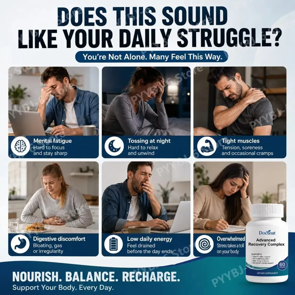 Advanced Recovery Complex 60 Capsules with L Glutamine Glycine Lysine Digestive Enzymes for Gut Health Daily Wellness Support