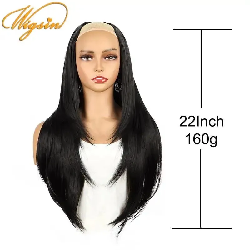 Synthetic 55cm V-shaped Layered 4 Clips Long Straight Hair Extension Natural Invisible Hairpiece Wig for Women
