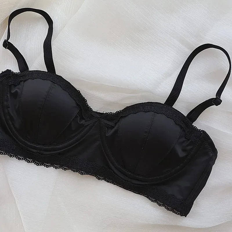 French girly underwire push-up bra Sweet lace edge half cup lingerie women's thin cup with anti-sagging bra set