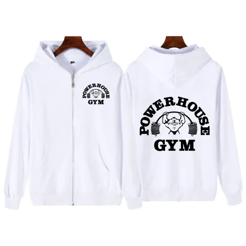 Powerhouse Gym Logo Zipper Hoodie Harajuku Geek Fitness Zip Up Hoodies Unisex Long Sleeve Fashion Casual Oversized Jacket Coat