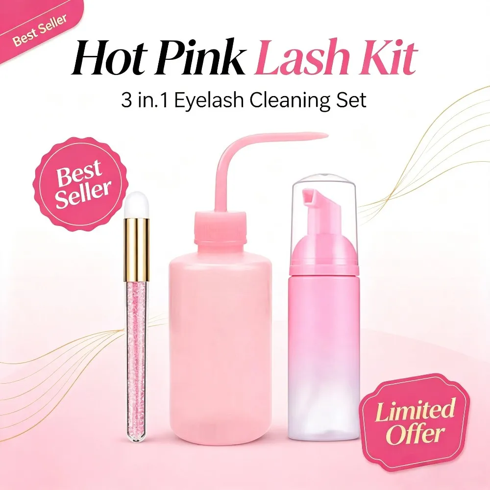 60ml Refillable Leakproof Empty Foam Mousse Pump Bottles Lash Extension Cleansing Kit Soft Brush 250ml Rinse Bottle Beauty Tools