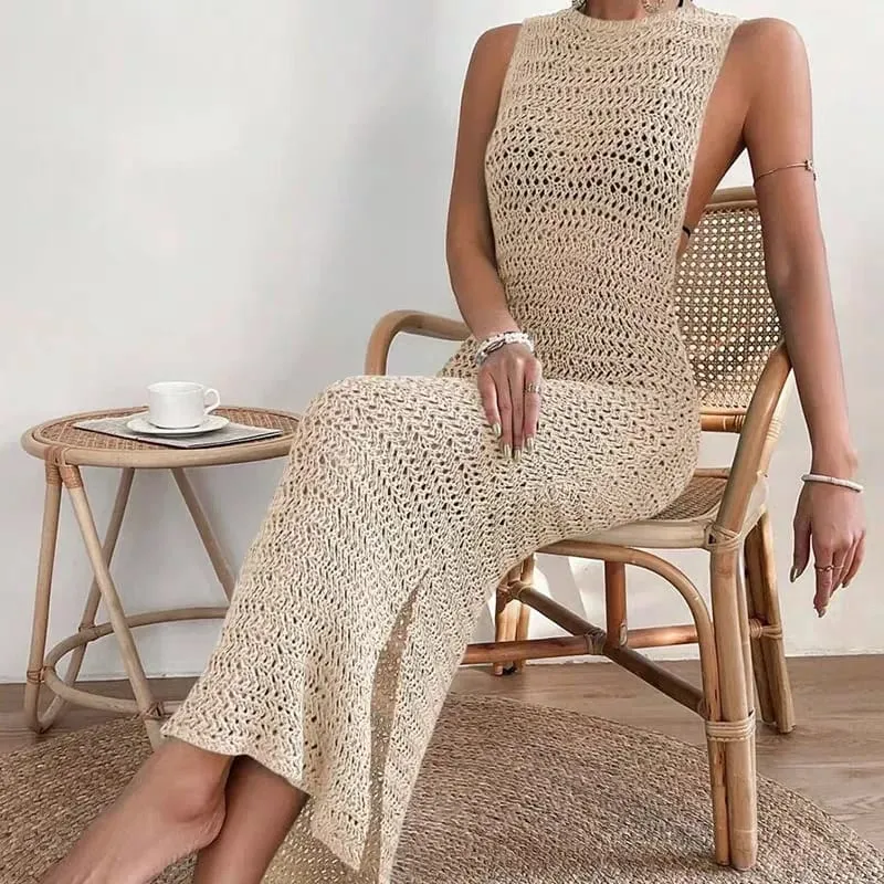 Dresses for Women New Summer Black Sleeveless Women Dress Slim Sexy O-Neck Hollow Out Dress Women Vestidos De Verano Mujer Q250