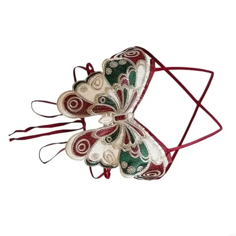 Y1AC Women Strappy Backless Beach Crop Top Butterfly Embroidery Halterneck Camisole