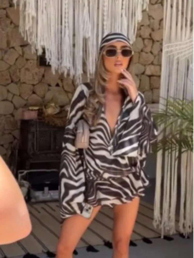 Mini robe rétro imprimé zèbre pour femmes, Sexy, décolleté en v profond, manches cloche, à volants, coupe ample, robes de soirée, Club, été, 2026