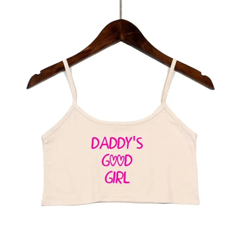 Pink Letters Print Summer Women's Crop Top Sexy Elastic Cotton Camis Sleeveless Short Tank Top Bar Tops Women