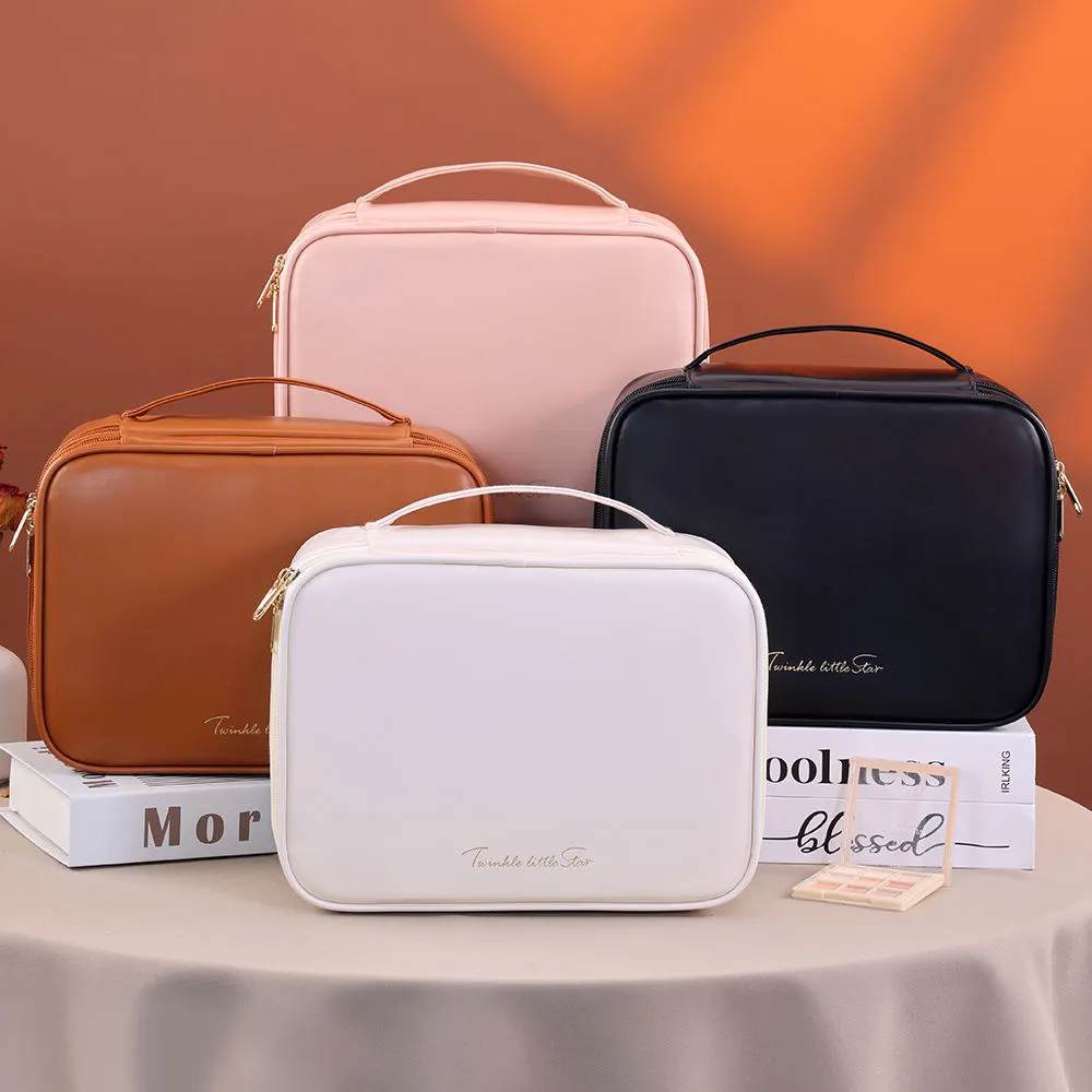 Multiple Compartments Large Capacity Cosmetic Organizer Case Portable Travel Toiletry Bag Double Layer Detachable Makeup Bag