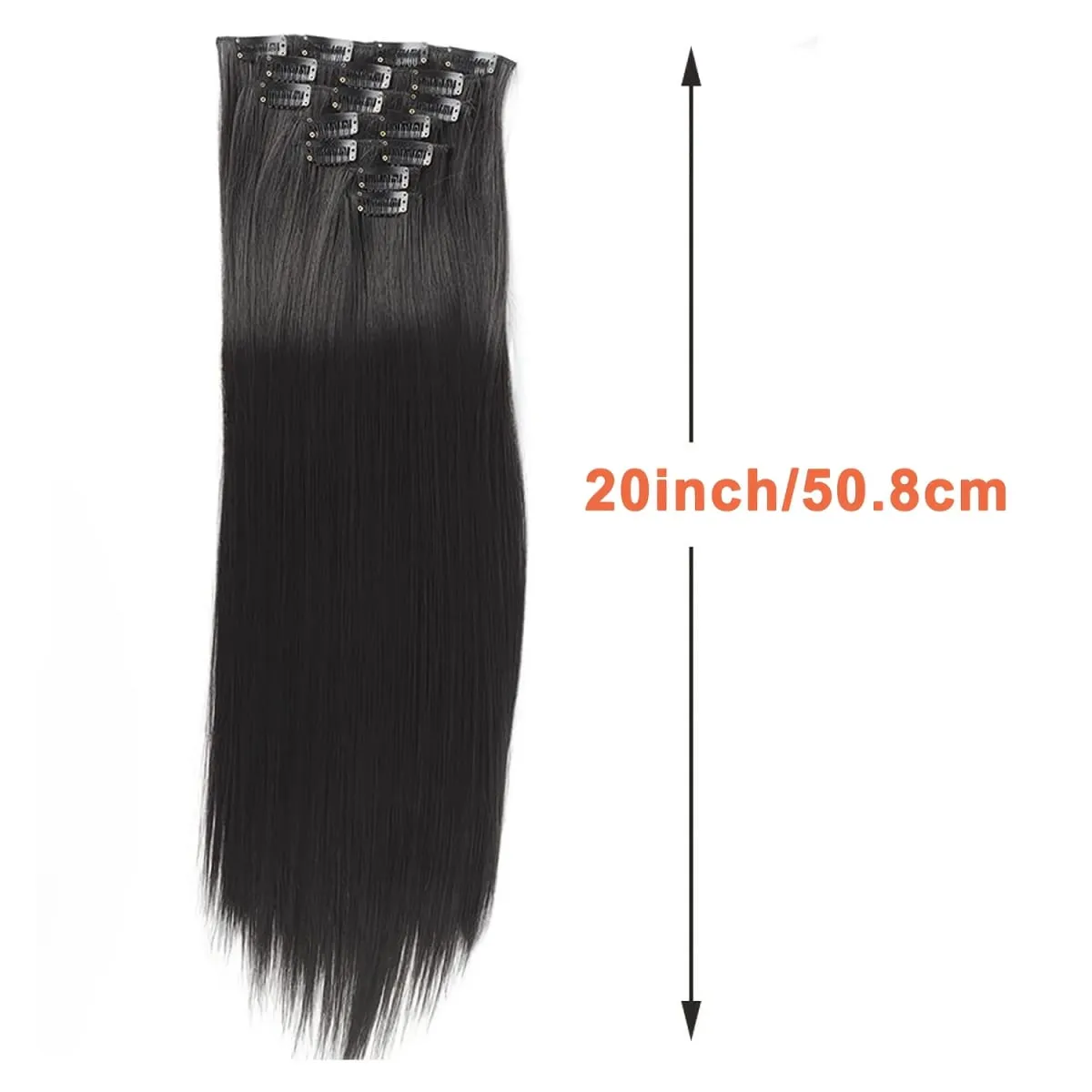Synthetic Natural Black Clip in Extensions Straight 20" Long Synthetic Thick Clips on Hair Piece for Women