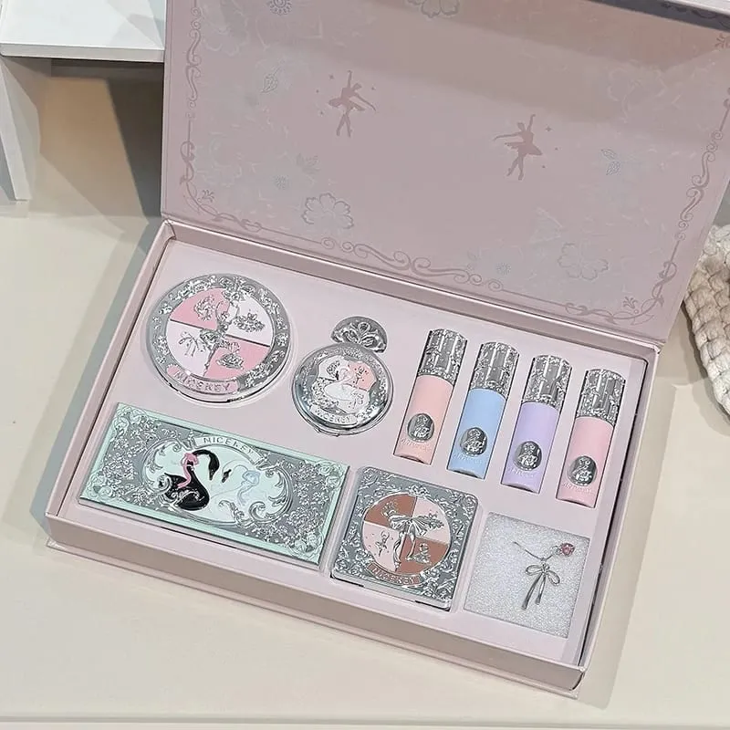 Multipurpose Makeup Sets Include 4 Lip Mud 1 Blush 1 Pressed Powder 1 Eyes Palette 1 Contour Palette With Necklace Gift