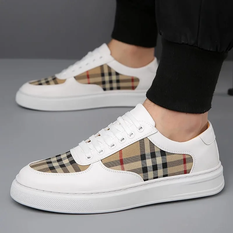 Men's Plaid Patchwork Casual Sneakers Lace‑up Low‑top Walking Shoes Fashion Daily Outdoor Flat Footwear — image 5