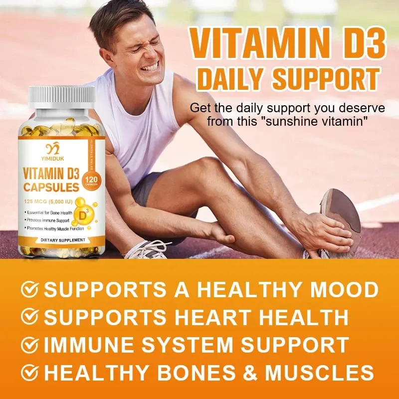 Vitamin D3 5000 IU 125 Mcg Vitamin D3 Capsules Healthy Muscle Function Helps Support Immune Health Strong Bones and Teeth