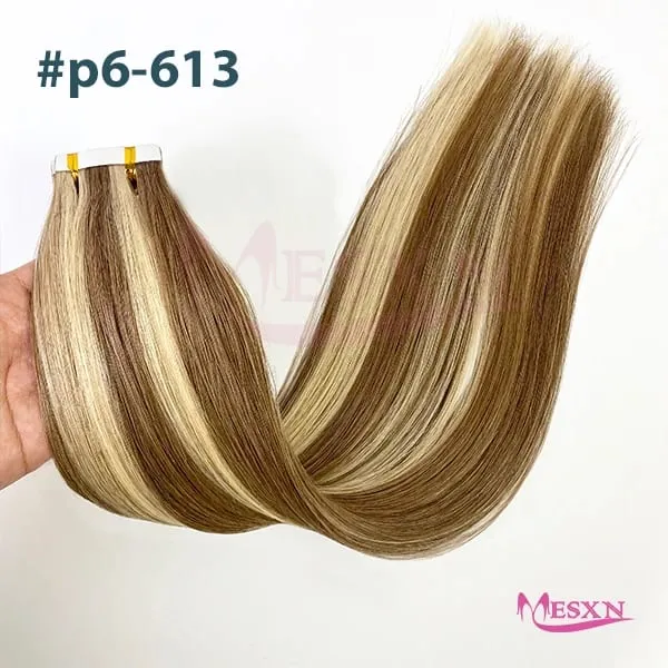 High Quality Straight Tape In Human Hair Extensions 100% Natural Hair Extension Brown Blonde Invisible 613 For Salon