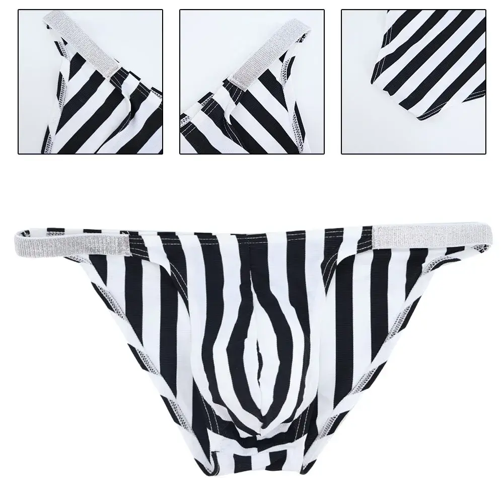 Comodi slip da uomo in lingerie bikini neri bianchi a righe intimo sportivo casual uomo tanga mutandine sospensorio — image 7