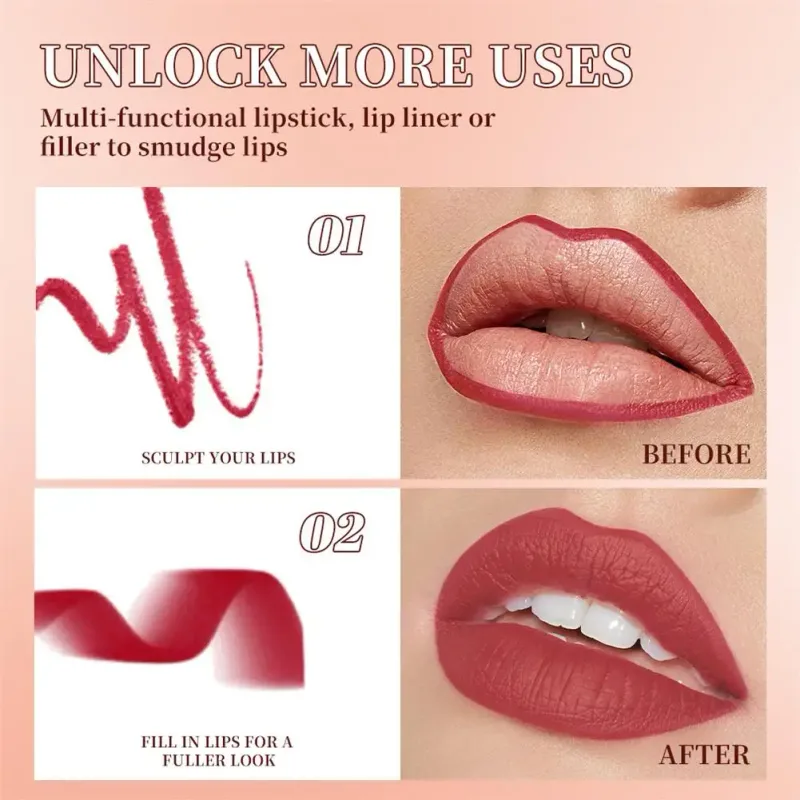 Waterproof Matte Lipstick Liner 2-in-1 Pencil High Pigmentation Lip Color Smooth Moisturizing Formula Natural Gradient Lipstick