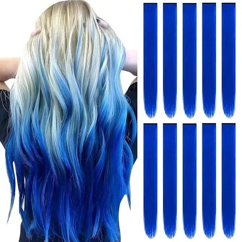 1 5 11 Pcs/lot Clip in Hair Extensions Multi-Colors Highlights Synthetic Hair 22 inch Rainbow Hairpieces for Girls Women Kids