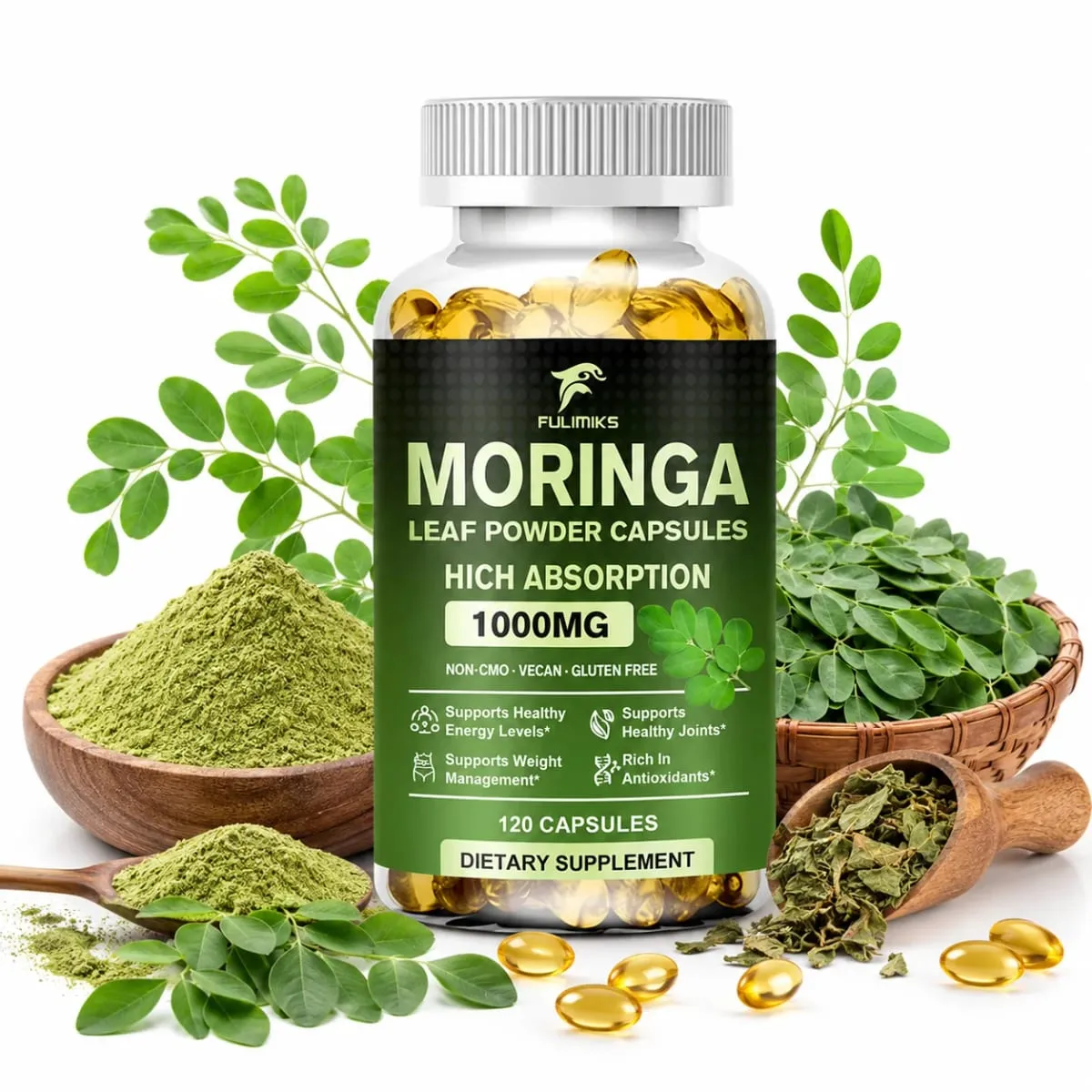 High Absorption Moringa Oleifera 1000mg Capsules Supports Immune Metabolism Skin Care & Healthy Weight Management