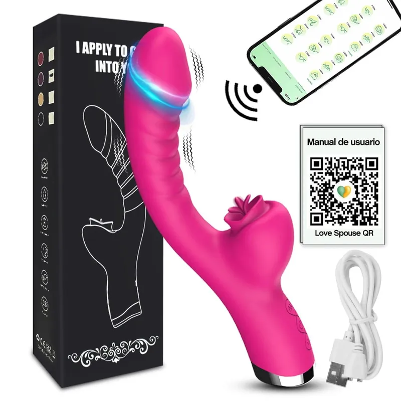 20 režimů Aplikace Porn Tongue Dildo Vibrátor Bod G Bod G Vagina Masážní hůlka Stimulátor olizování klitorisu Dospělé Ženy Ženy Sexy sexuální hračky