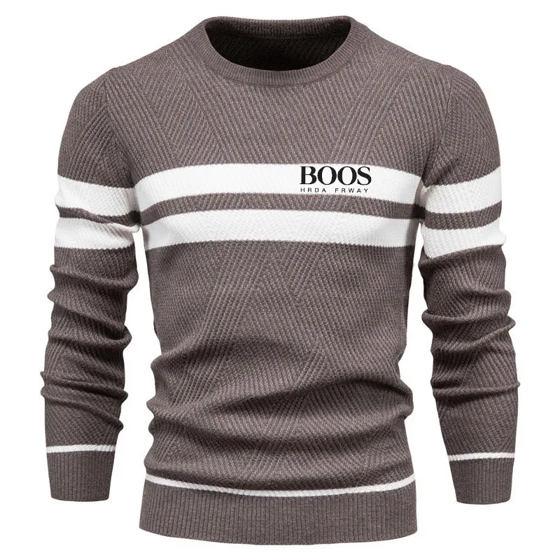 Embroidered Mens Boys Winter Stripe Sweater Thick Warm Pullovers Men's O-neck Basic Casual Slim Comfortable Sweaters