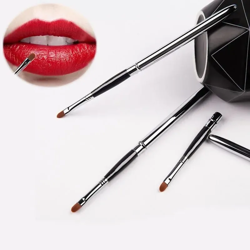 Portable Silver Lips Makeup Brush Pen Metal Handle Cosmetic Lipgloss Lipstick Lip Gloss Brush With Protect Cap Makeup Brushes