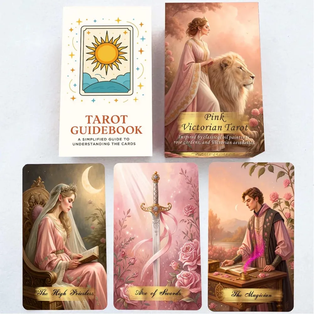 Pink victoriansk tarotkortsæt 78 stykker 13x8 cm romantisk og elegant design inkluderer papirinstruktioner perfekt til begyndere — image 2