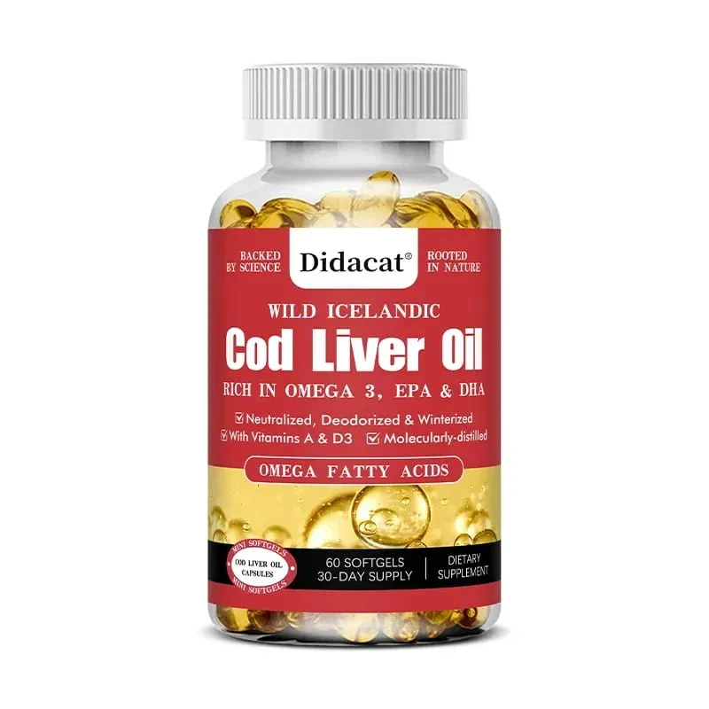 Cod Liver Oil Capsules Fish Oil Omega 3+ Vitamins A & D3 - Supports Heart Brain Vision & Joint Health