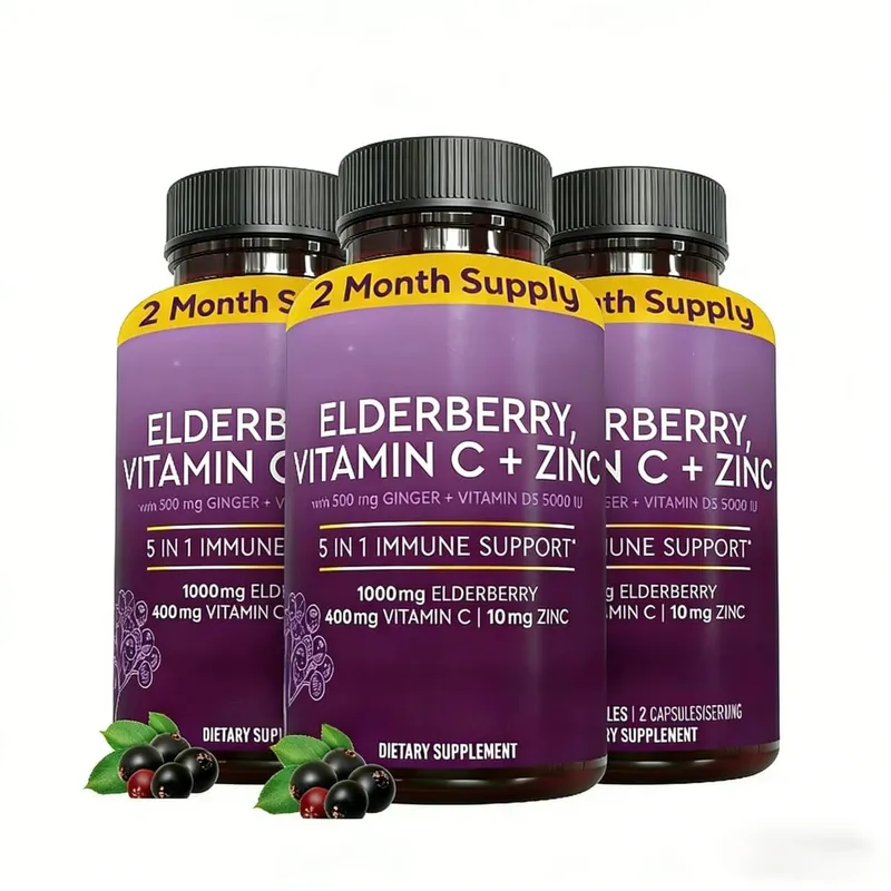 Elderberry Capsules with Vitamin C Zinc D3 Ginger Sambucus Black Elderberry Herbal Blend Daily Wellness Support for Adults