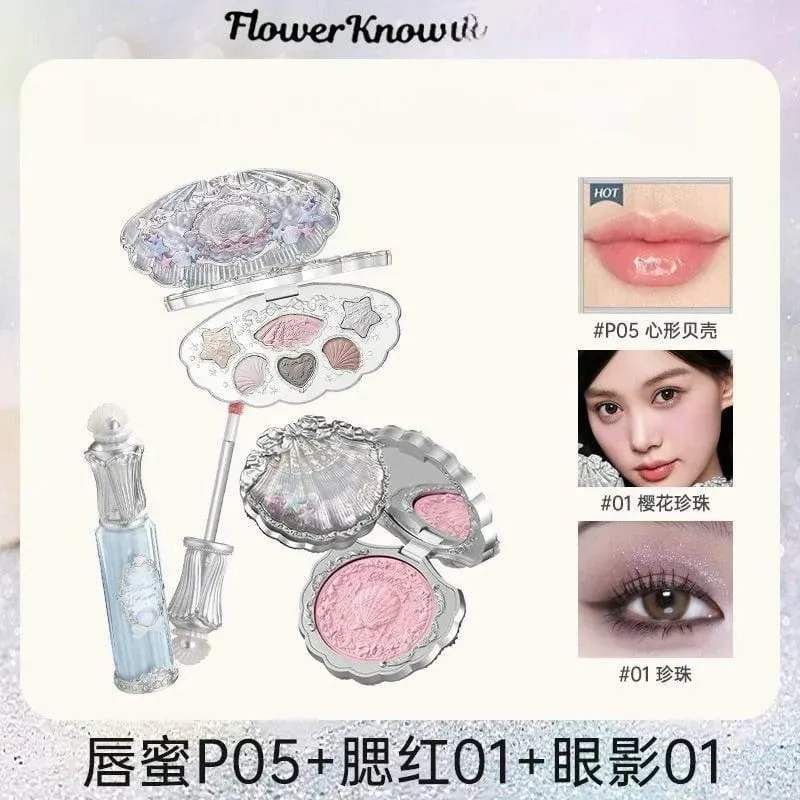 Flower Know Shells Jewel Collection Makeup Set Gift Eyeshadow Blusher Lipstick Face Kit
