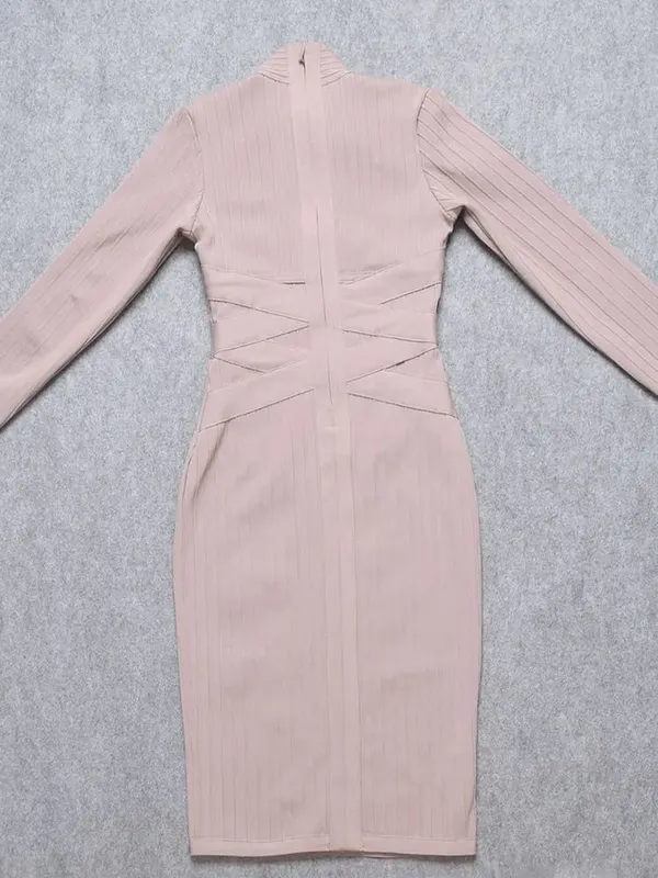 Sexy Red Bandage Dress 2023 Nude Turtleneck Long Sleeves Office Bodycon Dress Cross Criss Women Midi Vestidos Maxi XL