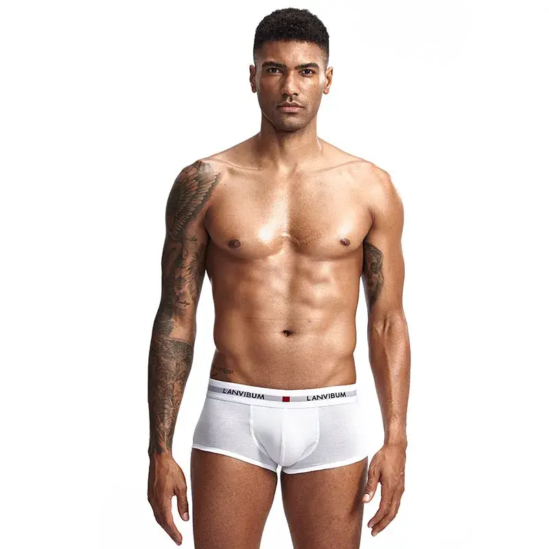 Sous-vêtements pour hommes jeunesse U surélevé taille basse coton quadrilatère pantalon couleur unie grand short pour hommes