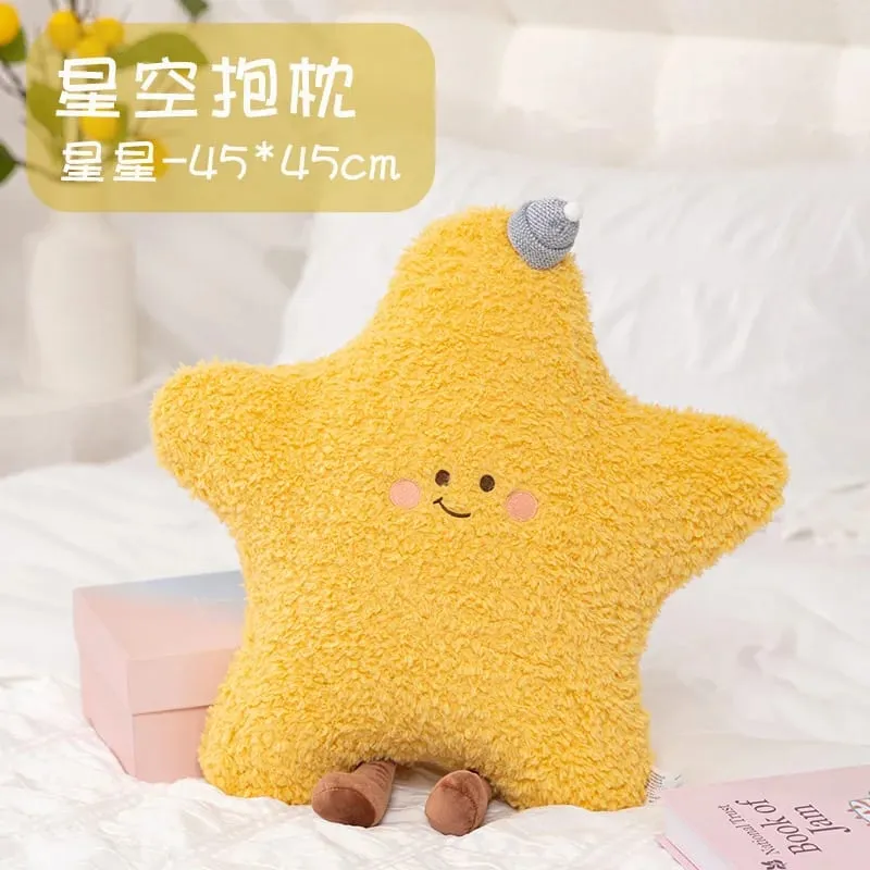 Soft Starry Sky Pillow Cute Rainbow Moon Star Plush Pillow Creative Sun Cloud Pillow Cushion Sleep Companion Pillow Home Decor