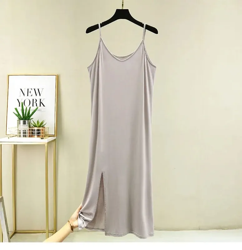Womens Modal Full Slip Dress Underwear Veststrap Solid Long Under Dress Camisole Slips Inner Petticoat Women Intimates