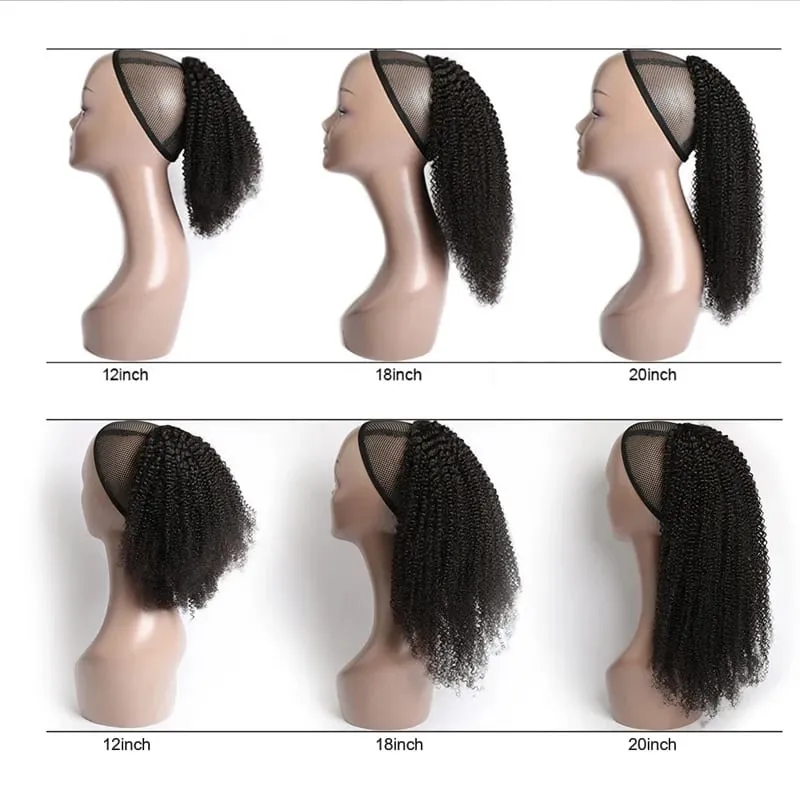 Ms Afro Kinky Curly Ponytail Human Hair Extensions Drawstring 3C 4A Wrap Around Ponytails 10-22Inch Clip In Hair Extensions Remy