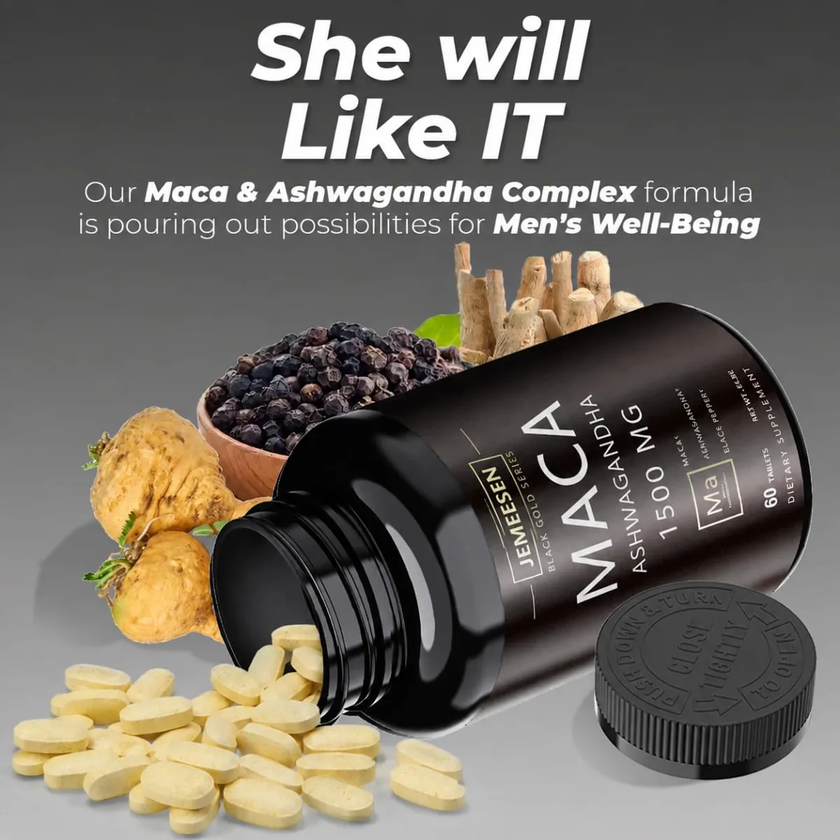 Organic Maca Root Powder Capsules 1500mg containing Maca Root Extract Ashwagandha Black Pepper Supplements for Men