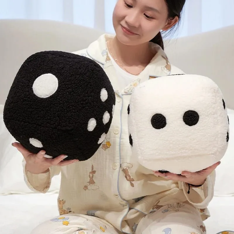 25cm Fun Dice Pillow Soft Stuffed Plush Toy Black White Dice Rolling Game Props Compare Sizes Funny Gift For Party Entertainment — image 5