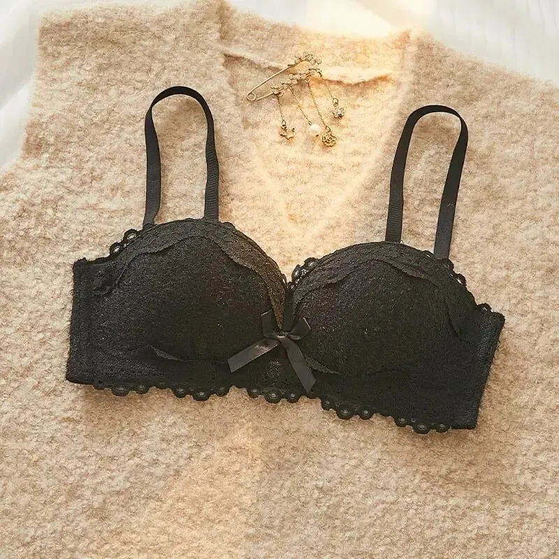Set di lingerie sexy in pizzo push up imbottito spesso per il seno piccolo che migliora il modellamento del reggiseno a mezza coppa nascosto intimo intimo