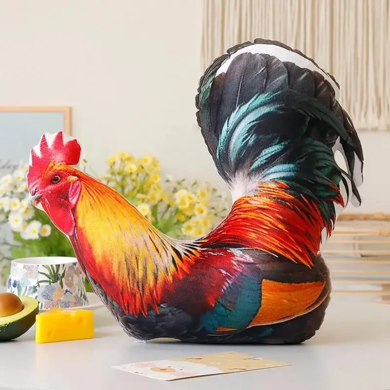 【BS】Lifelike Rooster Plush Throw Pillow Vivid 3D Print Soft Fluffy For Home Sofa Decor Kids Gift Animal Room Decor