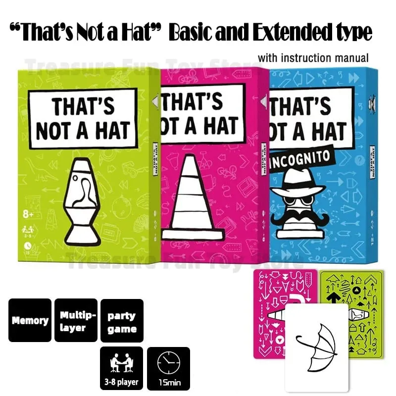 That’s Not a Hat Board Game Happy Party Game Set with Basic and Extended Card for 3-8 Players All Ages-Fun Bluffing & Memory — image 1