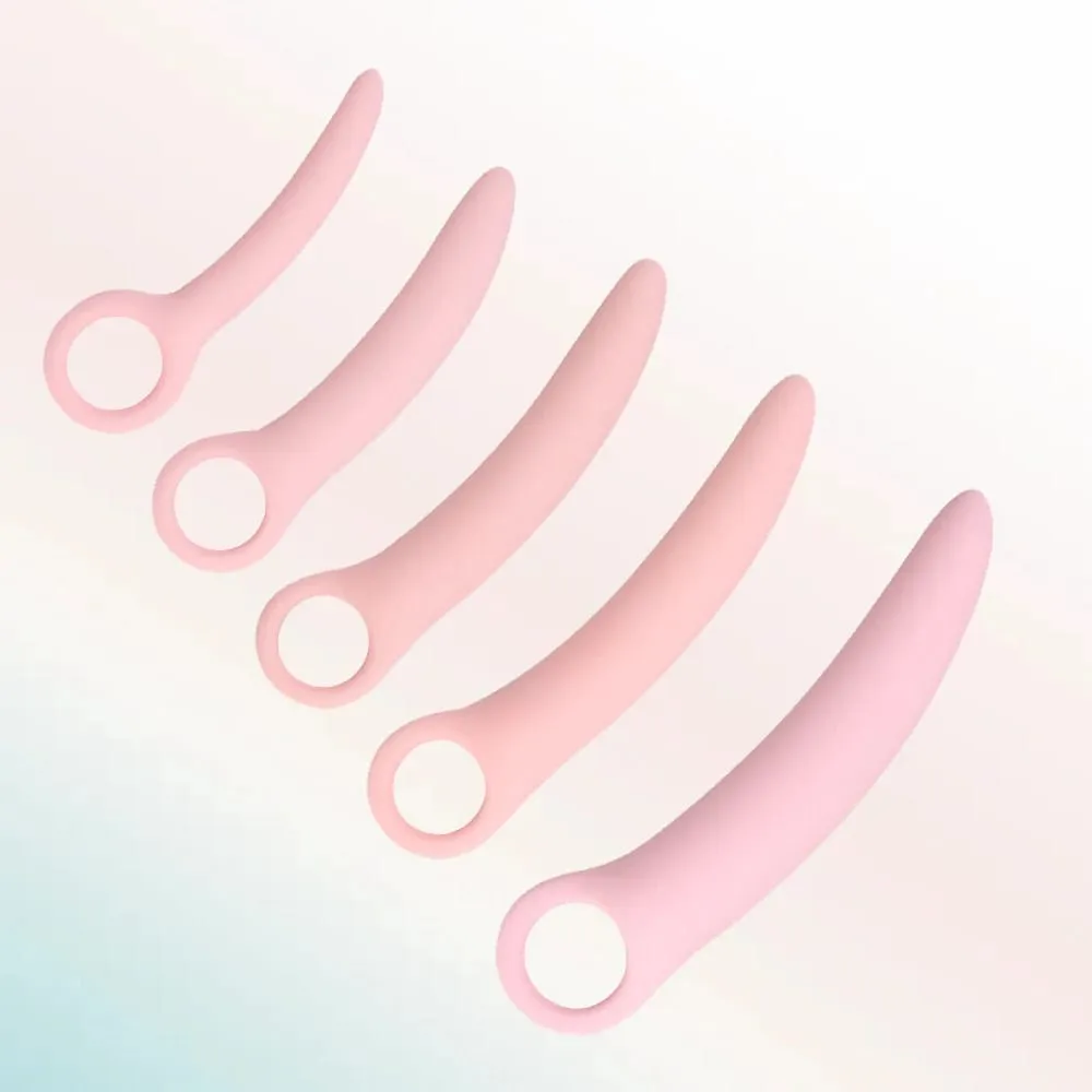 1 Set 5pcs Soft Silicone Small Ivory Pull Ring Vaginal Dilator Set Vaginismus Anal Plug toys Dilator Vagina Anal Sex Product