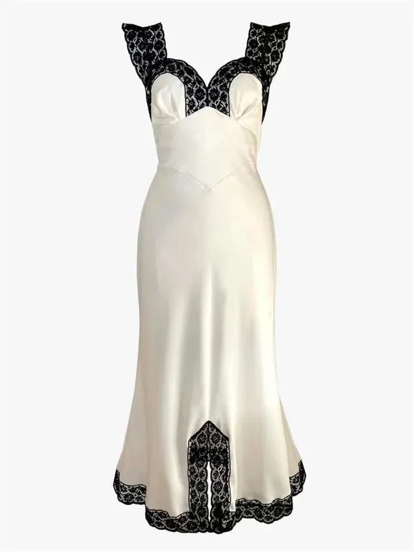 Tossy Fashion Satin Blonde Lang Kjole Kvinder V-hals Patchwork Hollow Out Ærmeløs Snøringskjole Aften Kvinde Efterår Maxikjole