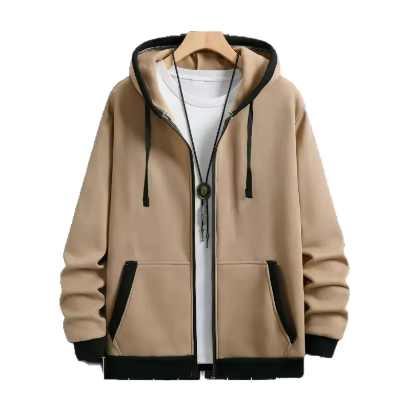 Spring and Autumn Men's Zipper Jacket Warm Windproof Hoodies Thickened Cardigan Sports Long Sleeve Sweatshirts Hooded Coat — image 2