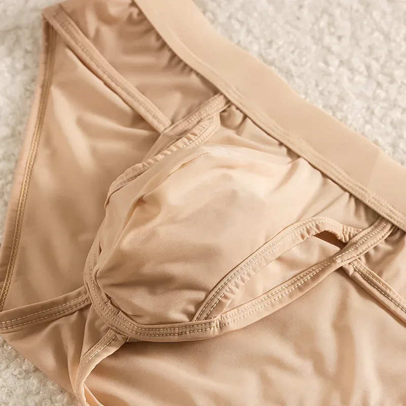 Open Front Fly Pouch Underwaer Men Scrotal Support Sports Briefs Ice Silk Breathable Underpant Bullet Separate Healthy Panties