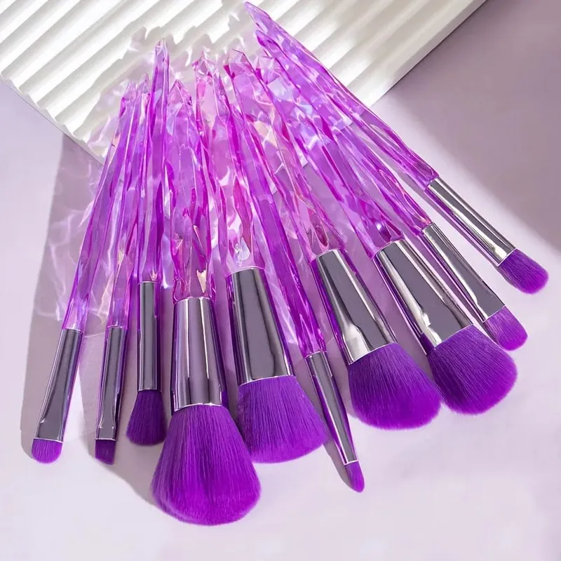 Purple Crystal Handle Makeup Brush Set Soft Synthetic Hair Foundation Blush Eye Shadow Cosmetic Brushes Kit