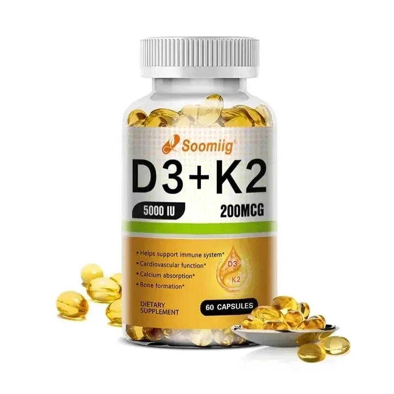 Vitamin D3 5000IU and 200 Mcg Vitamin K2 (MK-7) Capsules for Calcium Absorption Bone Regeneration Immune Support Easy To Melt