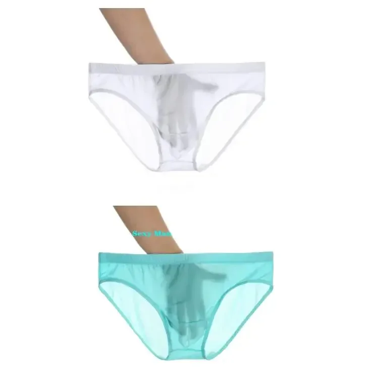 2 pçs ultra fino cuecas de seda gelo masculino plus size M-4XL cor sólida juventude translúcido cintura baixa respirável sexy calcinha masculina