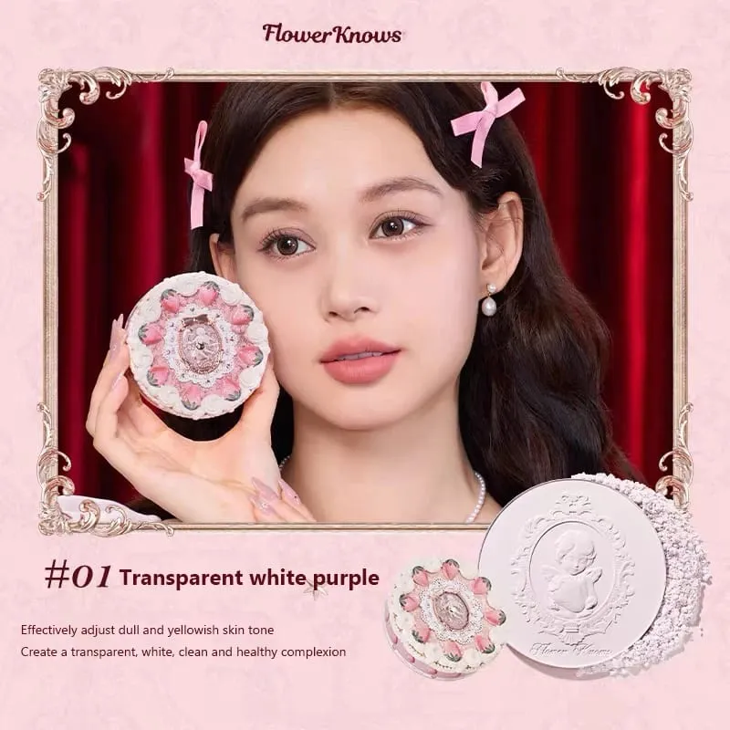 Flower Knows Sets Strawberry Cupid Full Coverage Foundation Powder Compact Powder Solid Perfume Hand Cream Gifts Set for Women — image 3