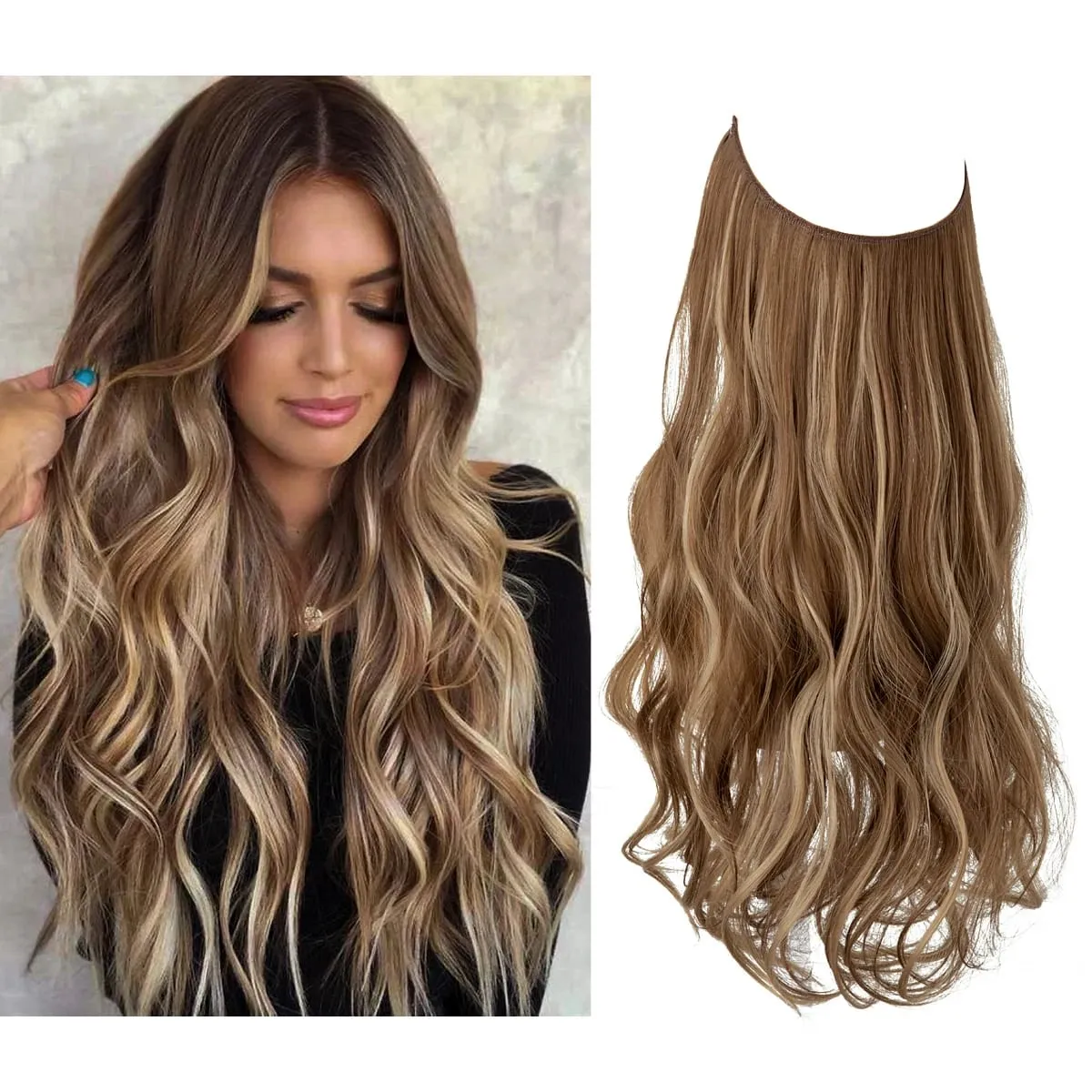 Premium Synthetic Invisible Wire With Clips Natural Hair Extension False Long Wavy Daily Use Clip In Hair Piece For Women