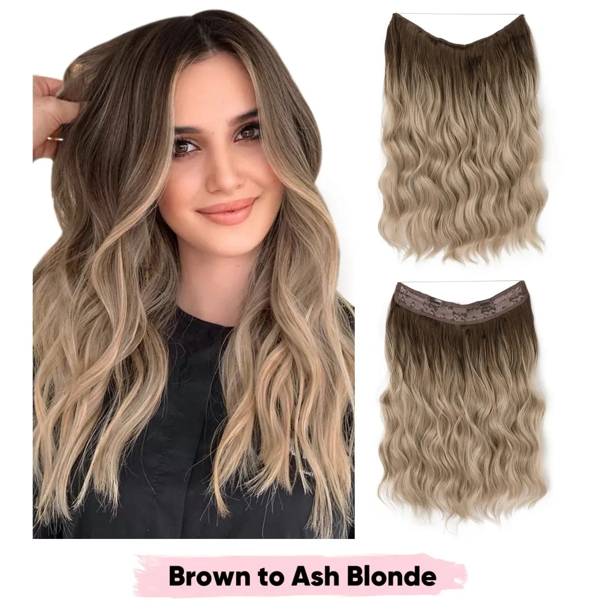 Synthetic Wave Invisible Wire Clip in Hair Extensions Fish Line With Clips Hairpiece Ombre Fake Hair Piece For Woman