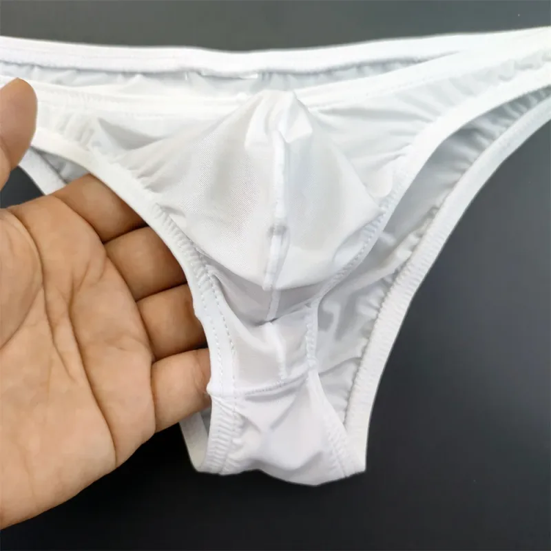 Slip en soie glacée pour hommes, 5 pièces, sous-vêtements avec poche en U, taille basse, sous-vêtements transparents Ultra fins, culottes Sexy grande taille pour hommes, nouvelle collection