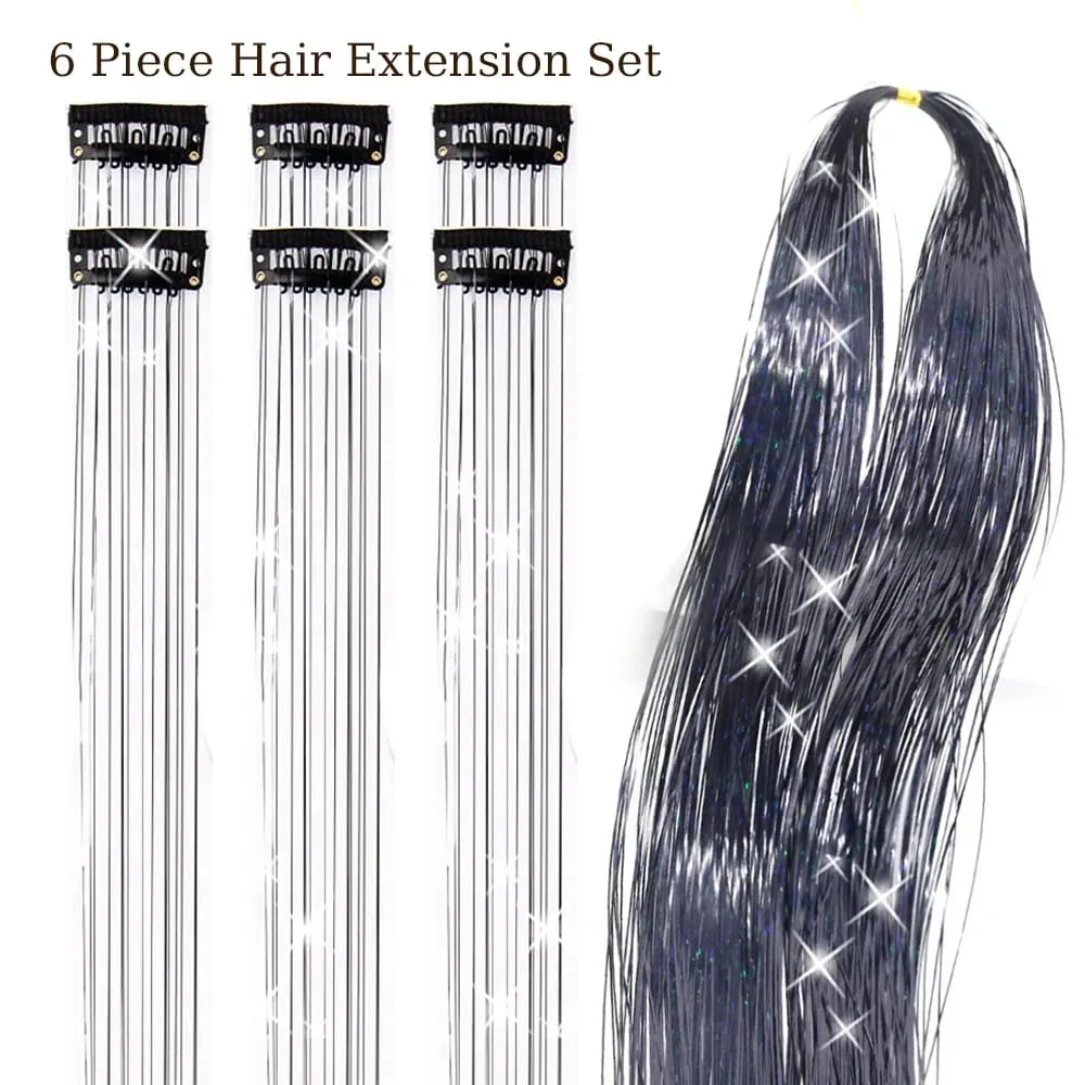 Hårglitterpaket med 6 st Klämma i hårglitter 20 tum Färgglada glitter glitter Hårförlängningar Festival Present glitter Fairy Hairpiece