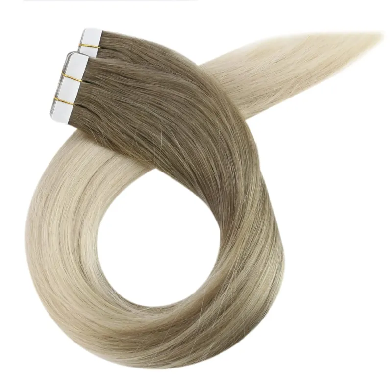 Moresoo Tape in Hair Extensions Brazilian Human Hair Real Natural Balayage Blonde Ombre Hair Straight Machine Remy Hair Tape Ins